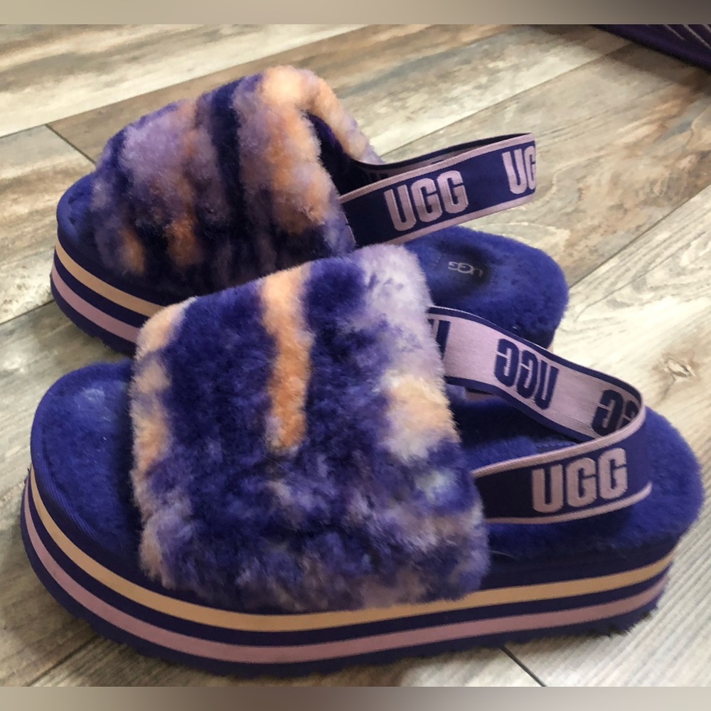 UGG 🍑Midnight DiscoPlush Platform Slides in Purple and Peach Tie-Dye Platform - Picture 9 of 9